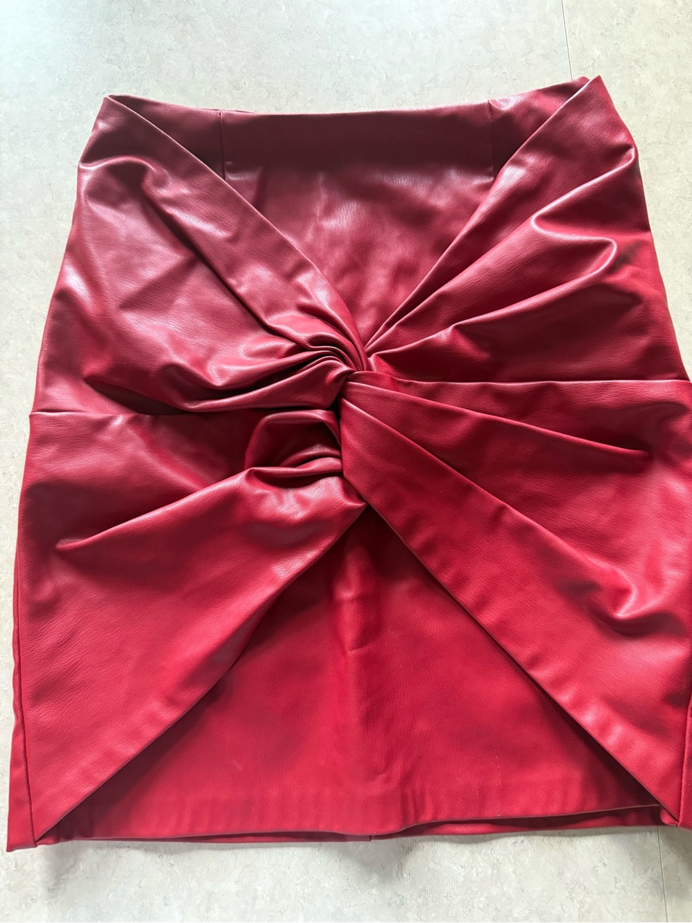 Zara Faux Leather Red Twist-Front Pencil Skirt